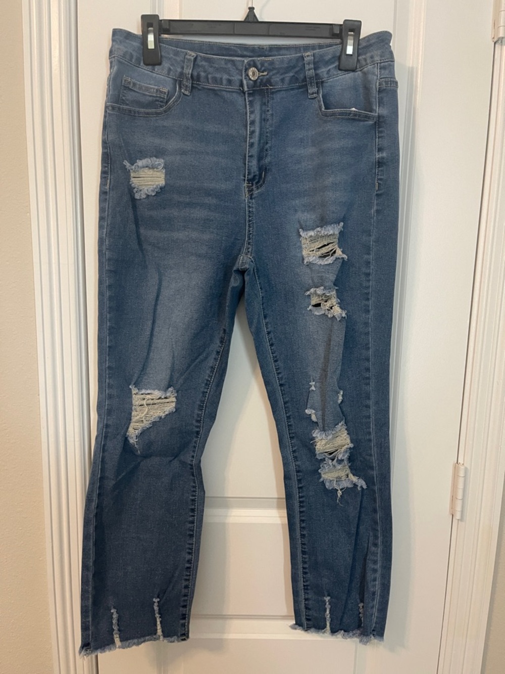 Women's Distressed Dark Blue Ankle Jeans